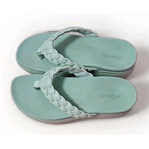 Vionic Kenji Platform Thong Sandals‎ Womens 6.5 Braided Leather Mint Green #274 - Picture 2 of 8